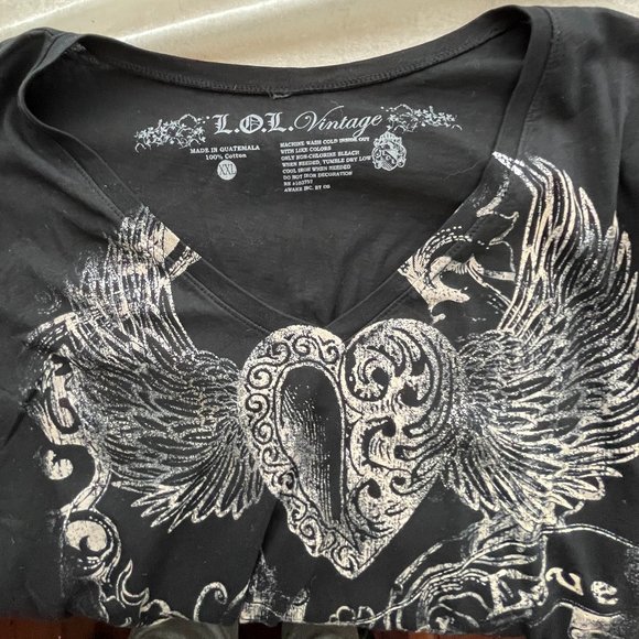 L.O.L. Vintage Black V NECK Graphic TSHIRT SIZE XXL NWOT - Picture 2 of 5